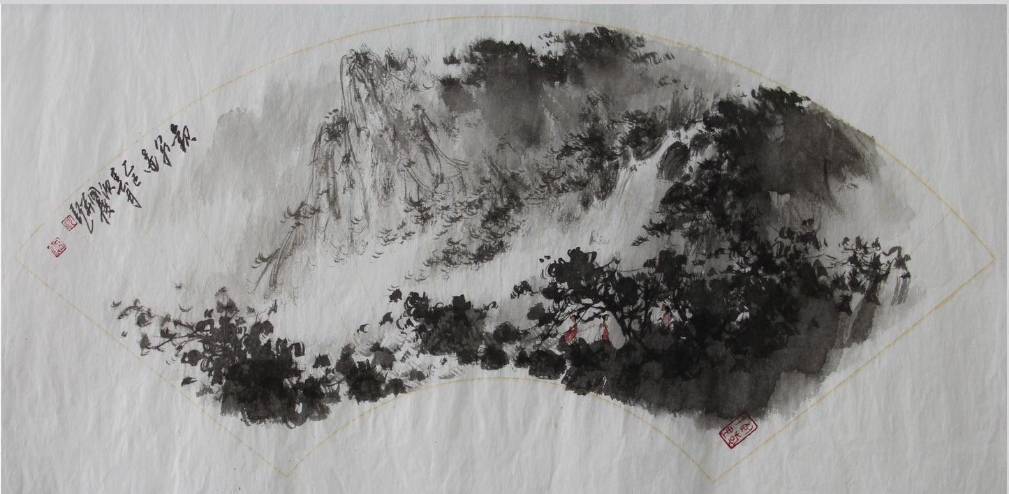Fan painting of viewing the spring